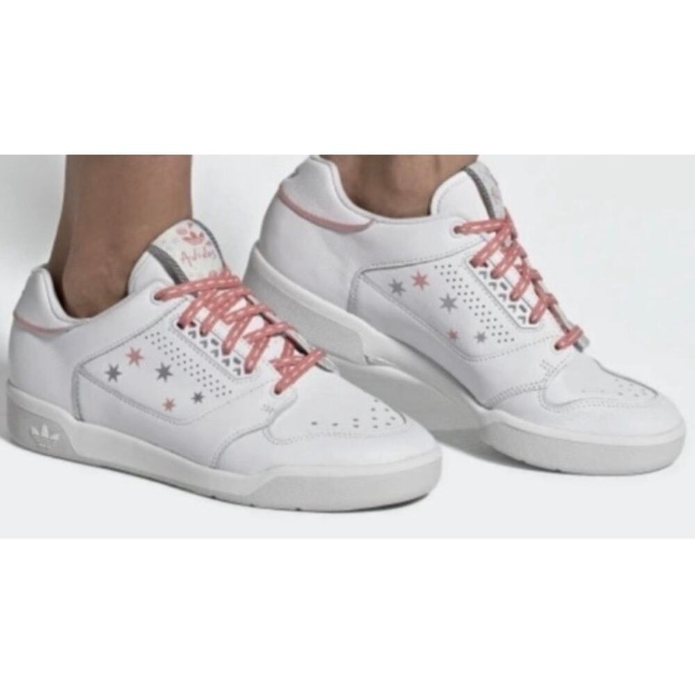 Adidas Slamcourt Women Sneakers Size 8.5 White Leather Pink/Silver Stars Low Top